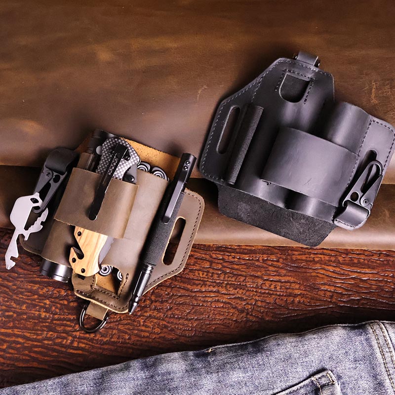 Leatherwork Knife Sheath - Sac banane tactique en cuir véritable,
