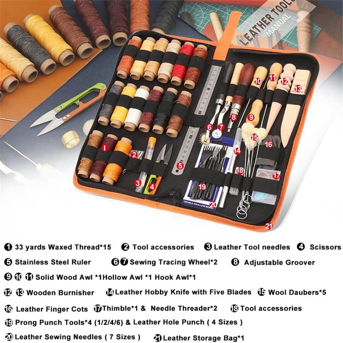 Beginner Leatherwork Kit - Kit d'outils de travail du cuir